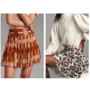 Lot Of 2 Anthropologie LET ME BE & GUAPA Boho Short Tiered Skirts Medium NWT